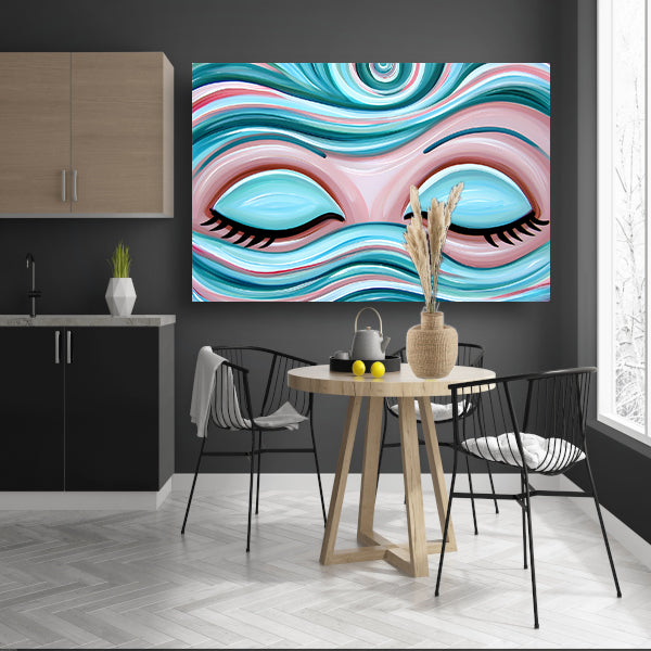Abstracte kunst van gesloten ogen met golven canvas