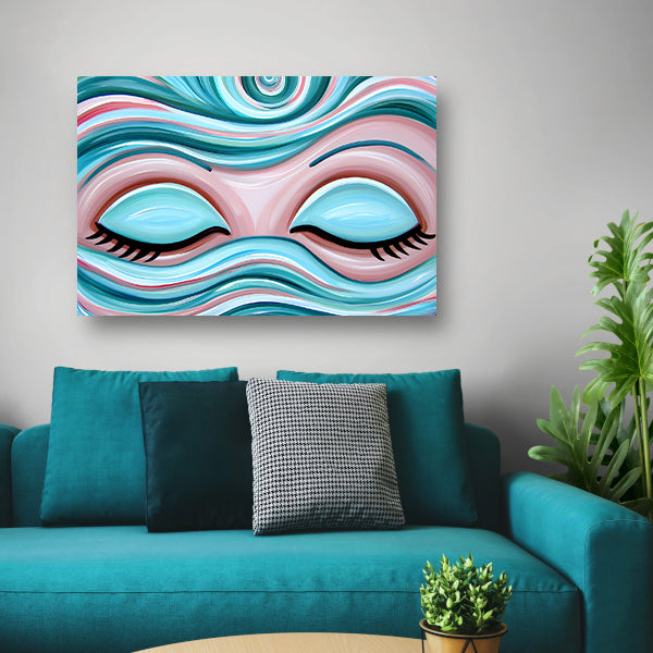 Abstracte kunst van gesloten ogen met golven canvas