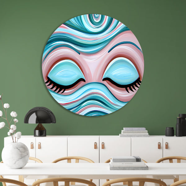 Abstracte kunst van gesloten ogen met golven forex muurcirkel