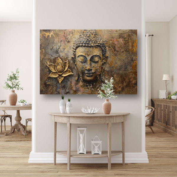 Gouden Boeddha met Lotus in Art Nouveau Stijl acrylglas