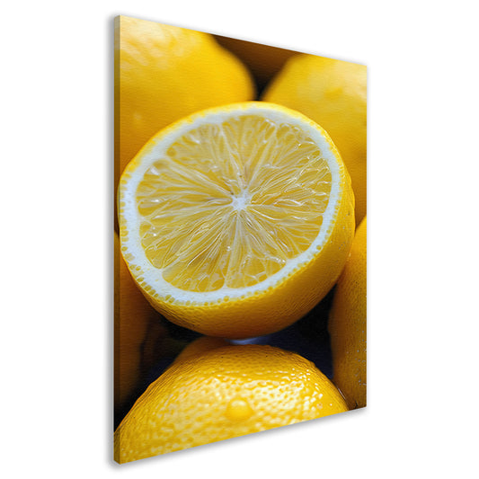 Close-up van een sappige citroen met waterdruppels canvas
