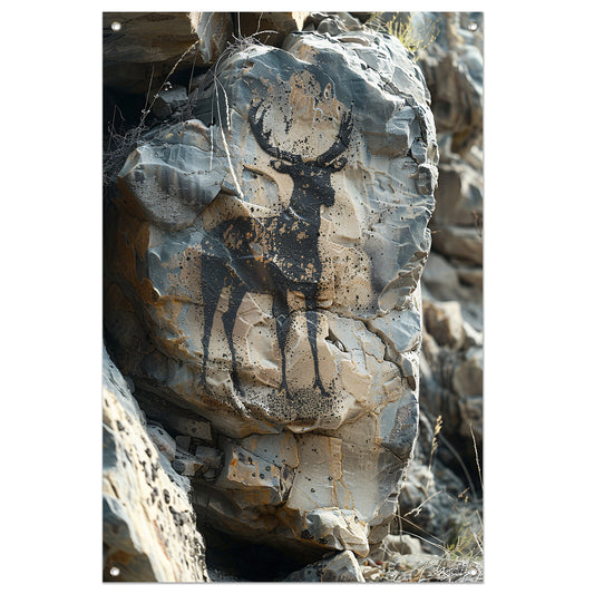 Hert Geportretteerd op Gevlekte Rots tuinposter