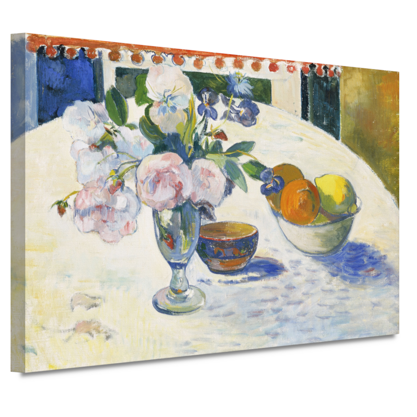 Bloemen en een fruitschaal op tafel - Paul Gauguin canvas