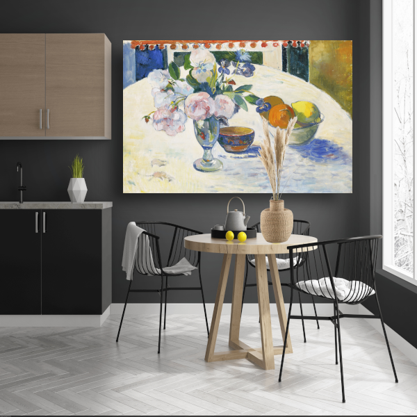 Bloemen en een fruitschaal op tafel - Paul Gauguin poster