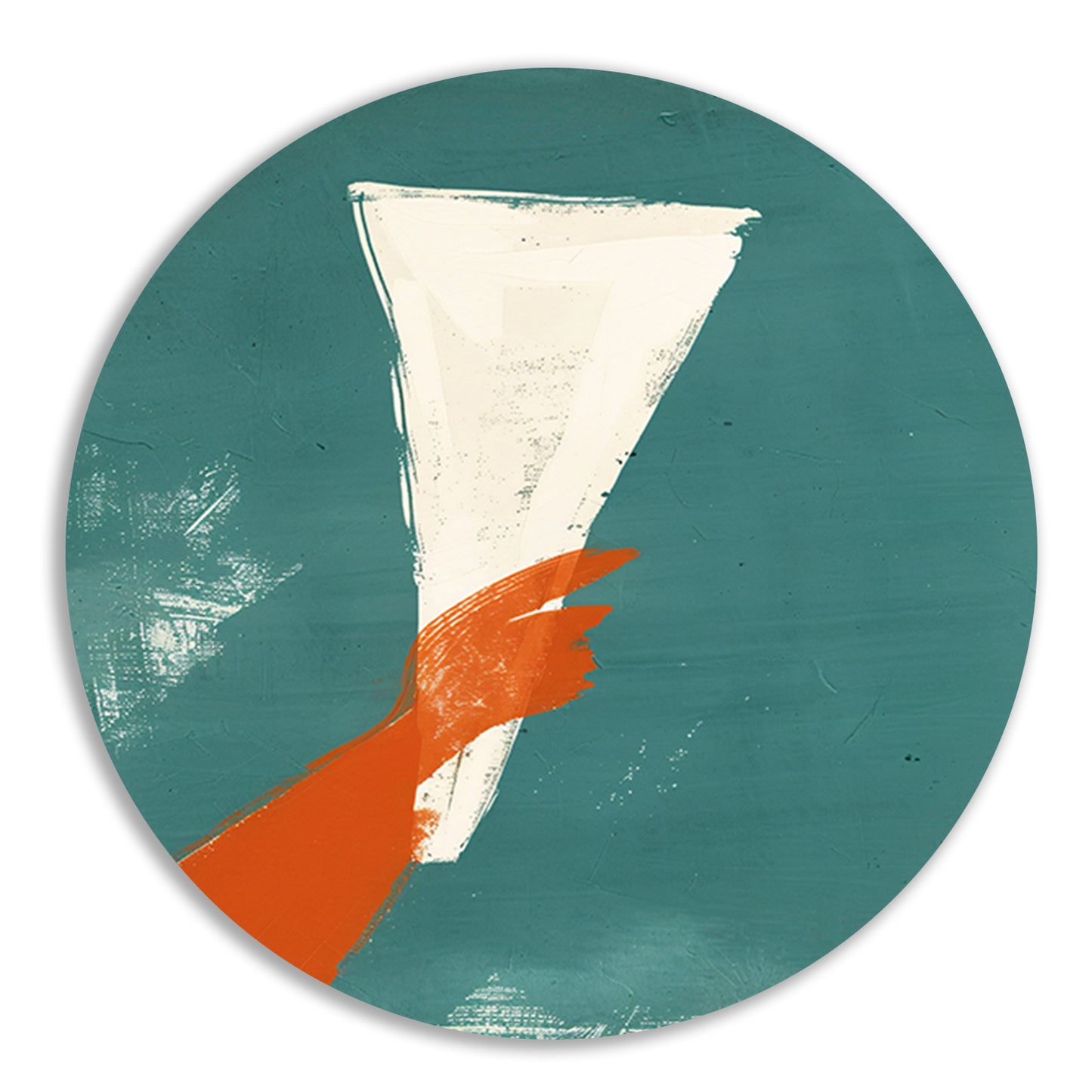Abstract Rode Hand met Papier aluminium muurcirkel