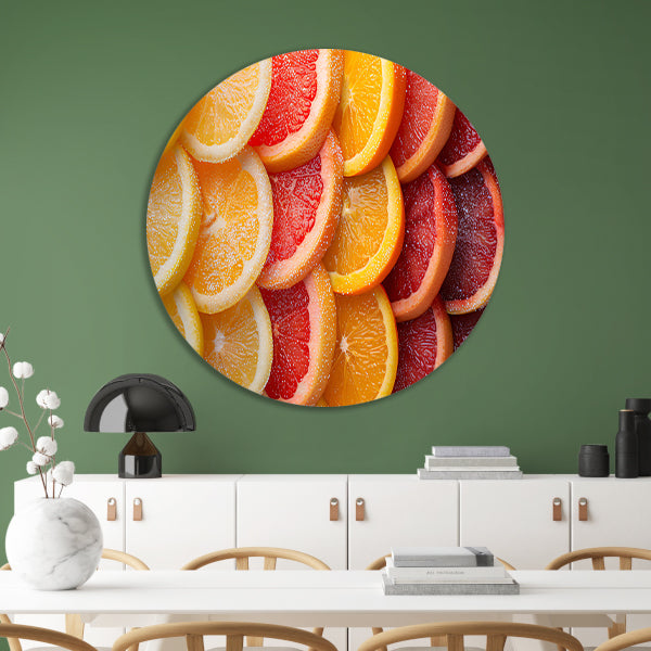 Citrusvruchtenstilleven aluminium muurcirkel