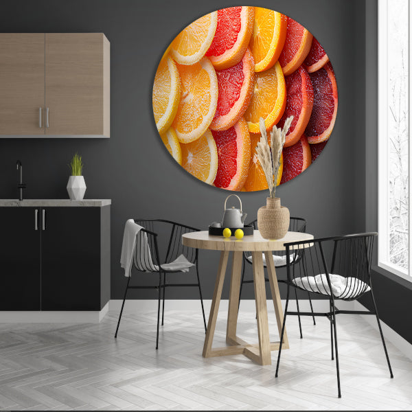 Citrusvruchtenstilleven aluminium muurcirkel