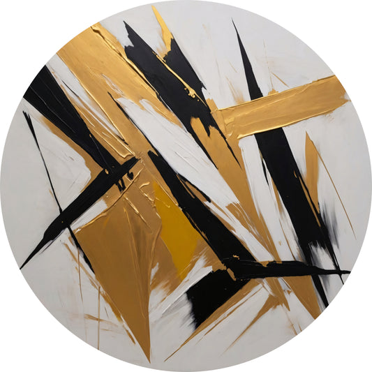 Dynamische Abstractie in Goud en Zwart aluminium muurcirkel