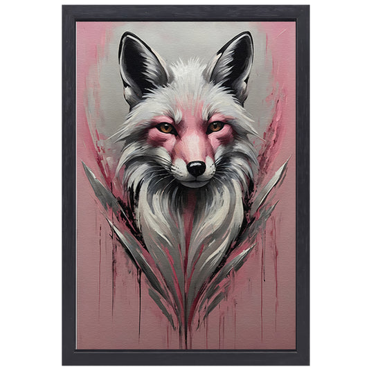 Abstracte vos in roze en zilver canvas met baklijst