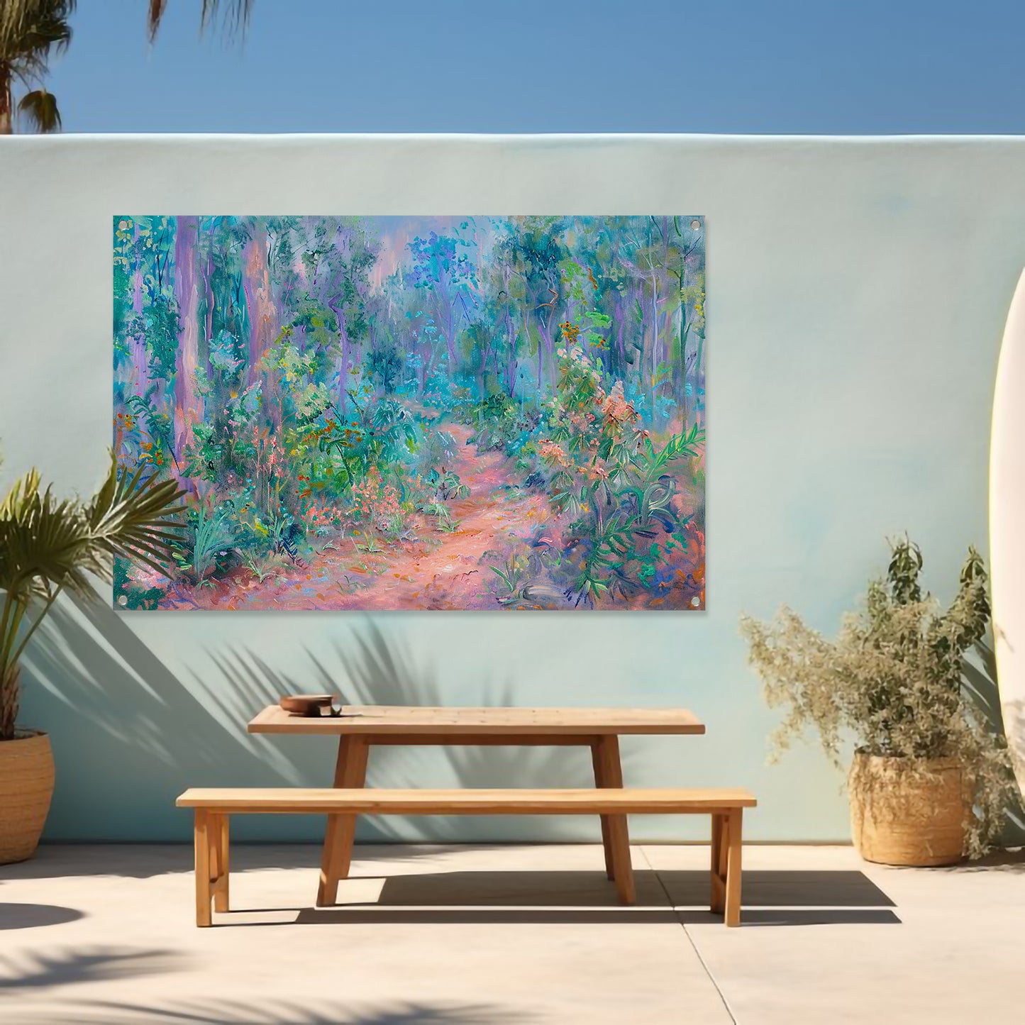 Betoverend schilderij van kleurrijk boslandschap tuinposter