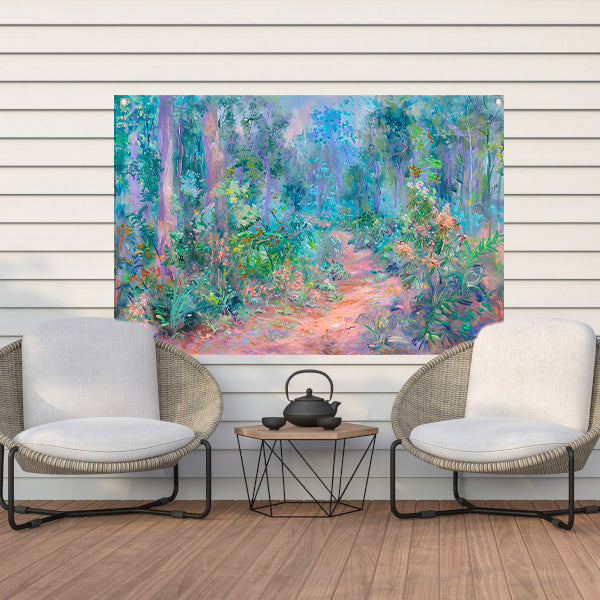 Betoverend schilderij van kleurrijk boslandschap tuinposter