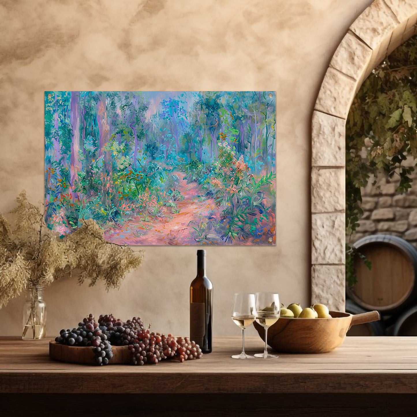 Betoverend schilderij van kleurrijk boslandschap tuinposter