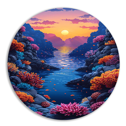 Kleurrijk koraalrif bij zonsondergang aluminium muurcirkel