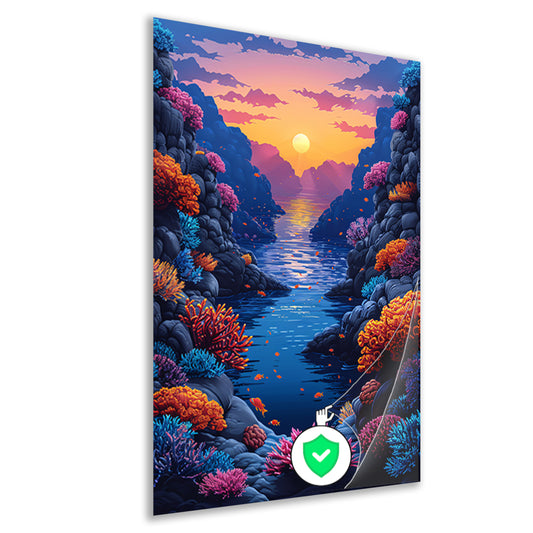 Kleurrijk koraalrif bij zonsondergang poster