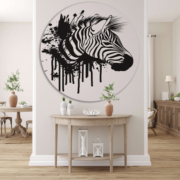 Abstracte zwart-wit zebra met spetters aluminium muurcirkel