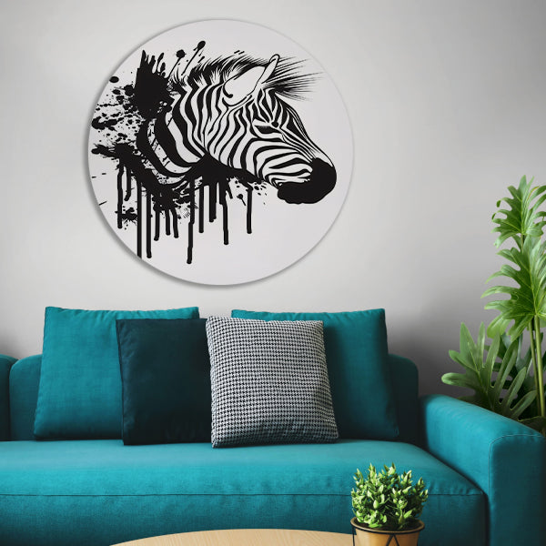 Abstracte zwart-wit zebra met spetters aluminium muurcirkel