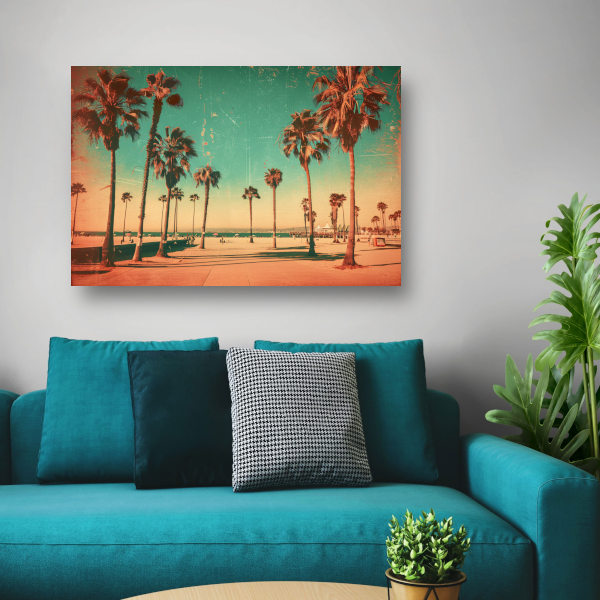 Sepia Palmbomen op een Zonovergoten Strand poster