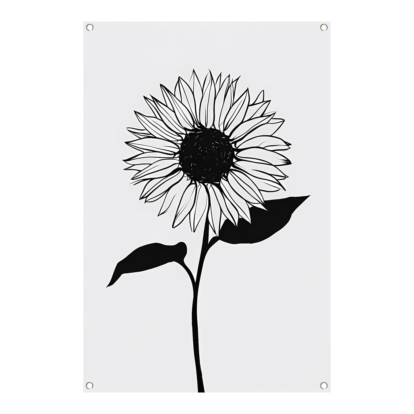 Minimalistische zwarte lijn zonnebloem kunst tuinposter