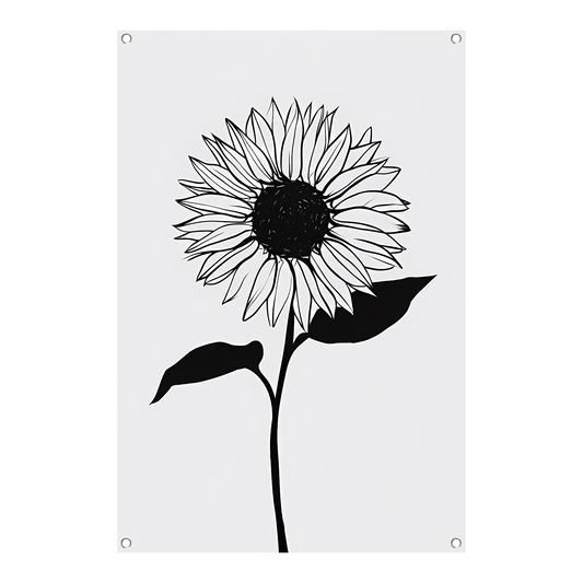 Minimalistische zwarte lijn zonnebloem kunst tuinposter