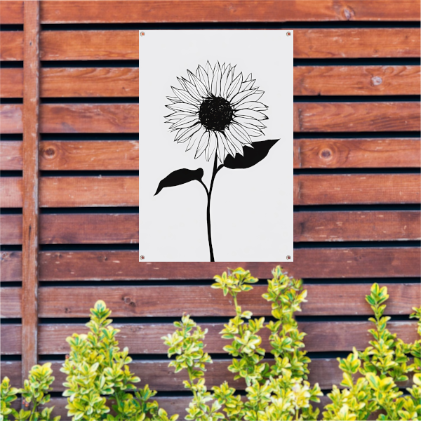 Minimalistische zwarte lijn zonnebloem kunst tuinposter