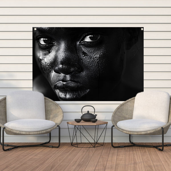 Intense zwart-wit portret met tranen tuinposter
