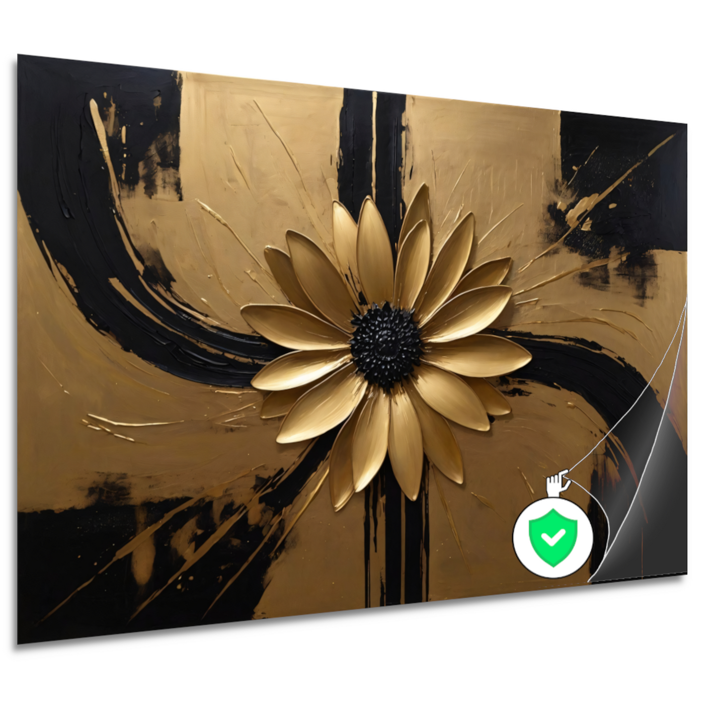 Gouden Bloem Abstract op Zwart Canvas poster