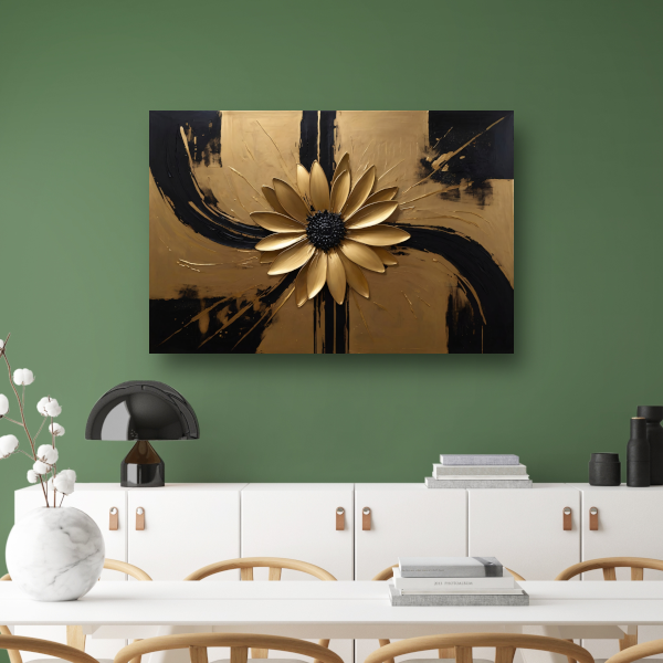 Gouden Bloem Abstract op Zwart Canvas poster