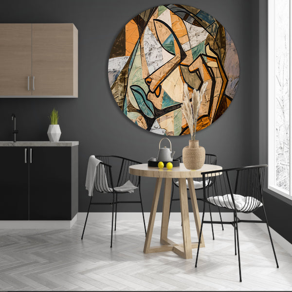 Kubistisch Portret met Vervormde Vormen aluminium muurcirkel