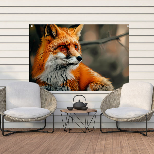 Roodvos in boslandschap tuinposter