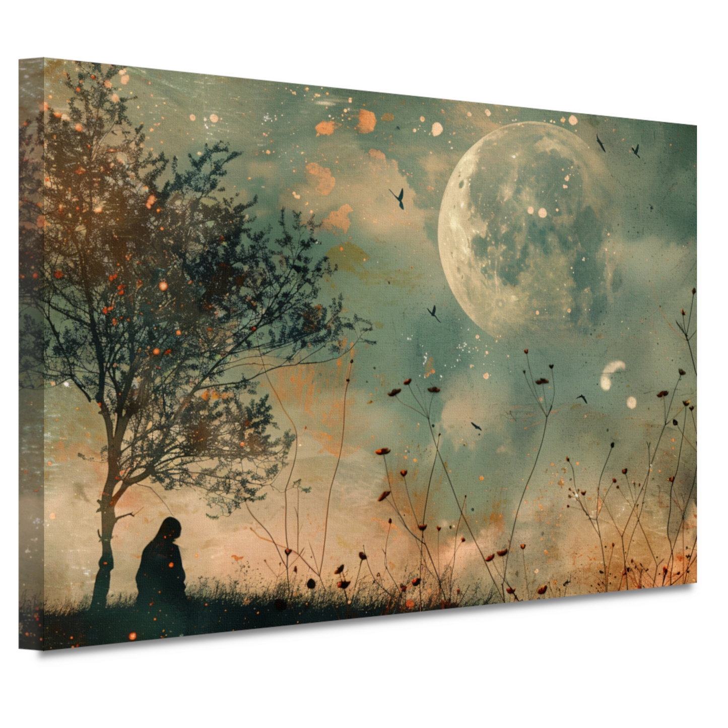Een stille contemplatie onder de maan canvas