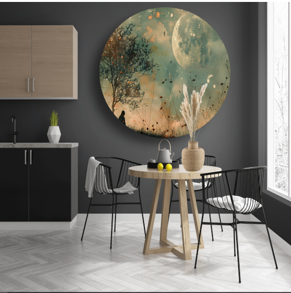 Een stille contemplatie onder de maan aluminium muurcirkel