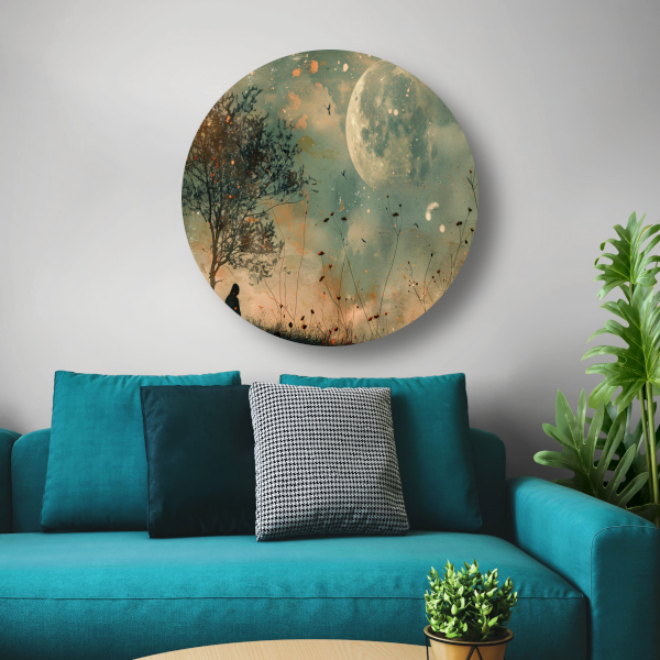 Een stille contemplatie onder de maan aluminium muurcirkel
