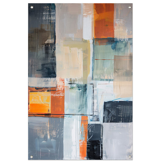 Abstract geometrisch schilderij met vierkanten en kleuren tuinposter