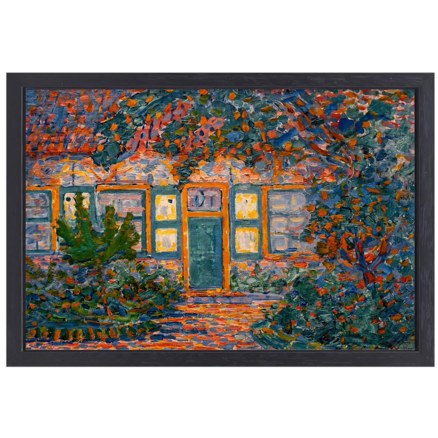 Kleine huis in de zon - Piet Mondriaan canvas met baklijst