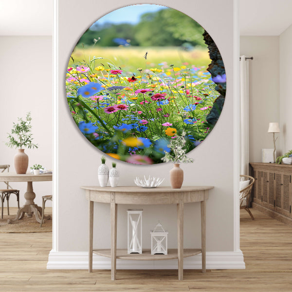 Bloemenzee met Vlinder in Zomer aluminium muurcirkel