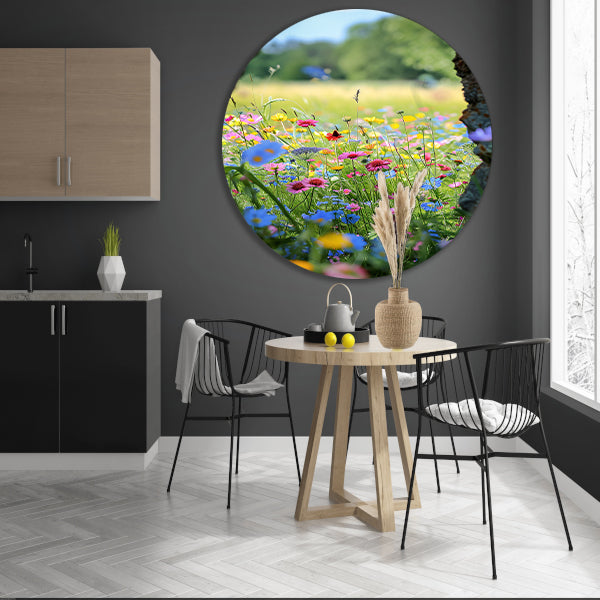 Bloemenzee met Vlinder in Zomer aluminium muurcirkel