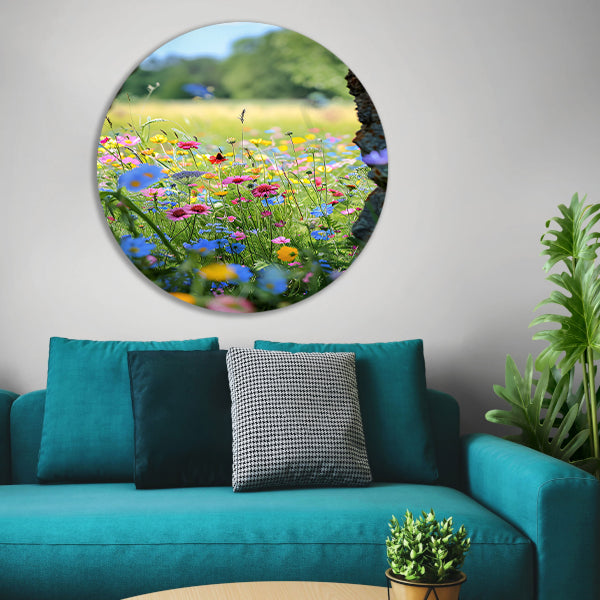 Bloemenzee met Vlinder in Zomer aluminium muurcirkel