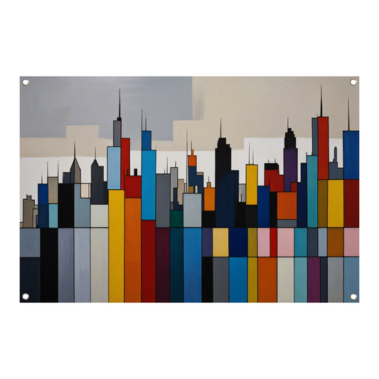Abstracte kleurrijke stadsgezicht skyline tuinposter