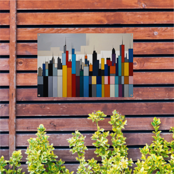Abstracte kleurrijke stadsgezicht skyline tuinposter