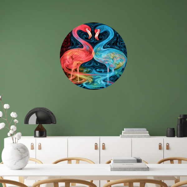 Dans van de Flamingos in Kleur aluminium muurcirkel
