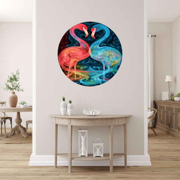 Dans van de Flamingos in Kleur aluminium muurcirkel