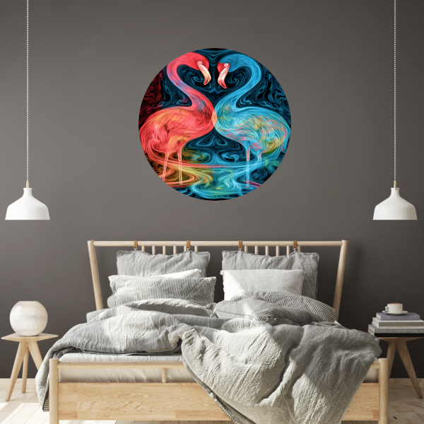 Dans van de Flamingos in Kleur aluminium muurcirkel