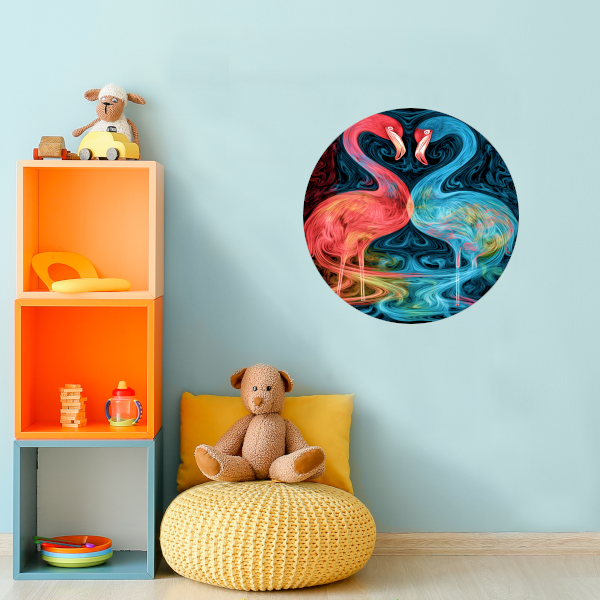 Dans van de Flamingos in Kleur aluminium muurcirkel