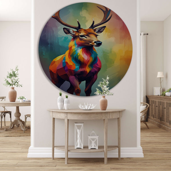 Geometrisch Kleurrijk Hert in Abstracte Stijl forex muurcirkel