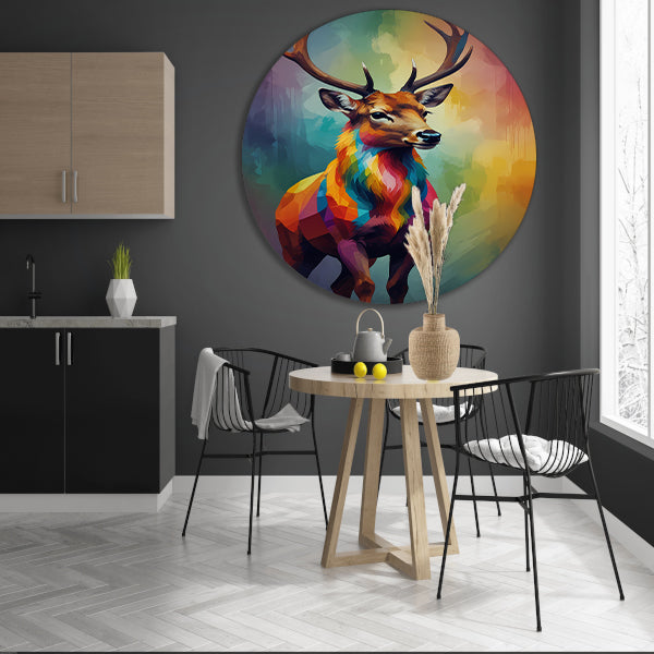 Geometrisch Kleurrijk Hert in Abstracte Stijl forex muurcirkel