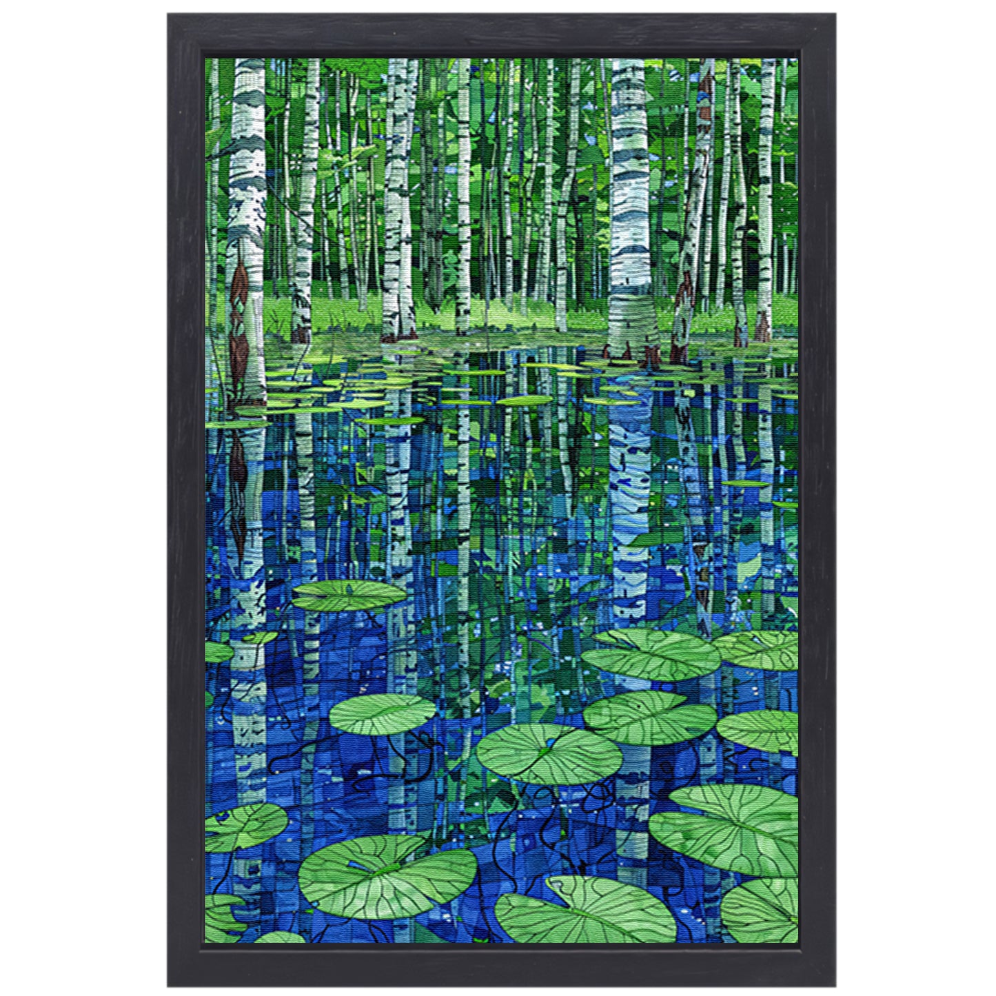 Bos en waterlelies kunst in modern design canvas met baklijst