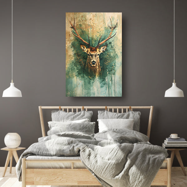 Mysterieus hertenportret met rustieke achtergrond poster