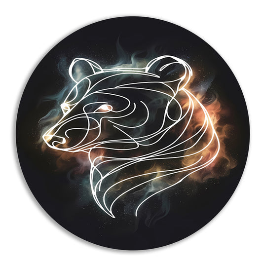 Beer in Sterrennacht: Moderne Lijnkunst aluminium muurcirkel