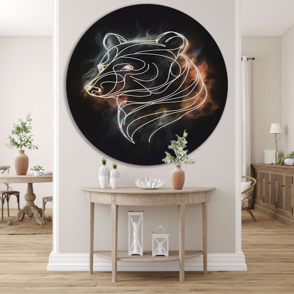 Beer in Sterrennacht: Moderne Lijnkunst aluminium muurcirkel