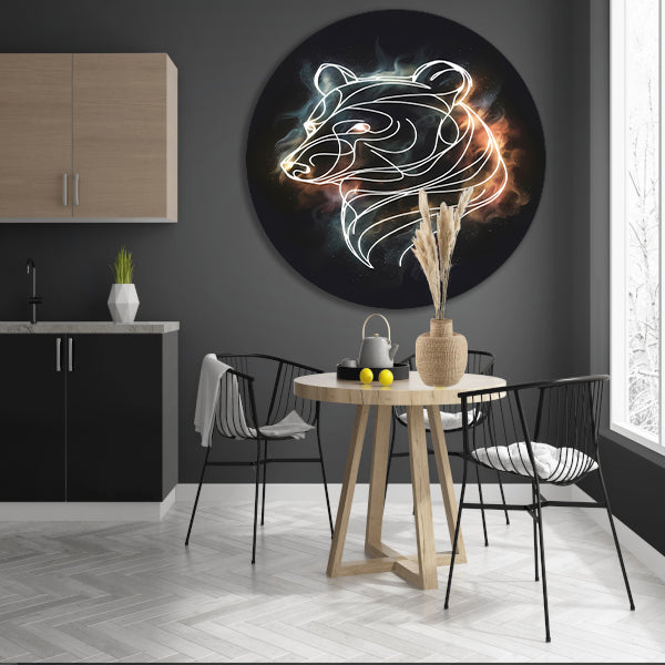 Beer in Sterrennacht: Moderne Lijnkunst aluminium muurcirkel